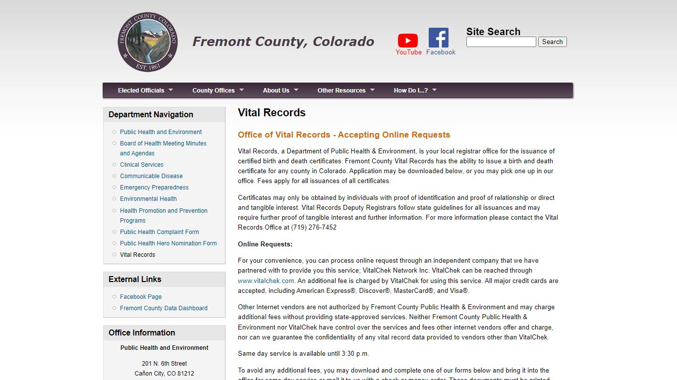 Vital Records | Fremont County, Colorado