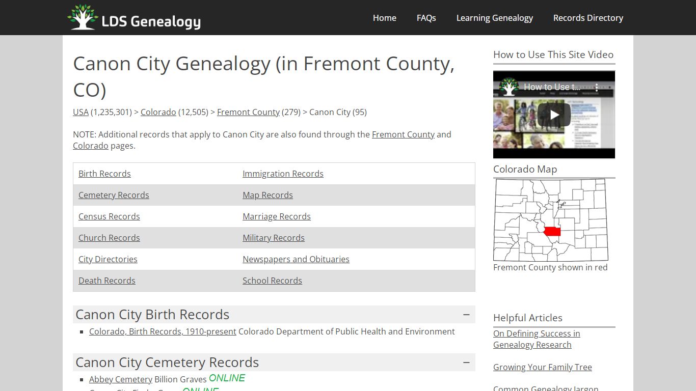 Canon City Genealogy (in Fremont County, Colorado)